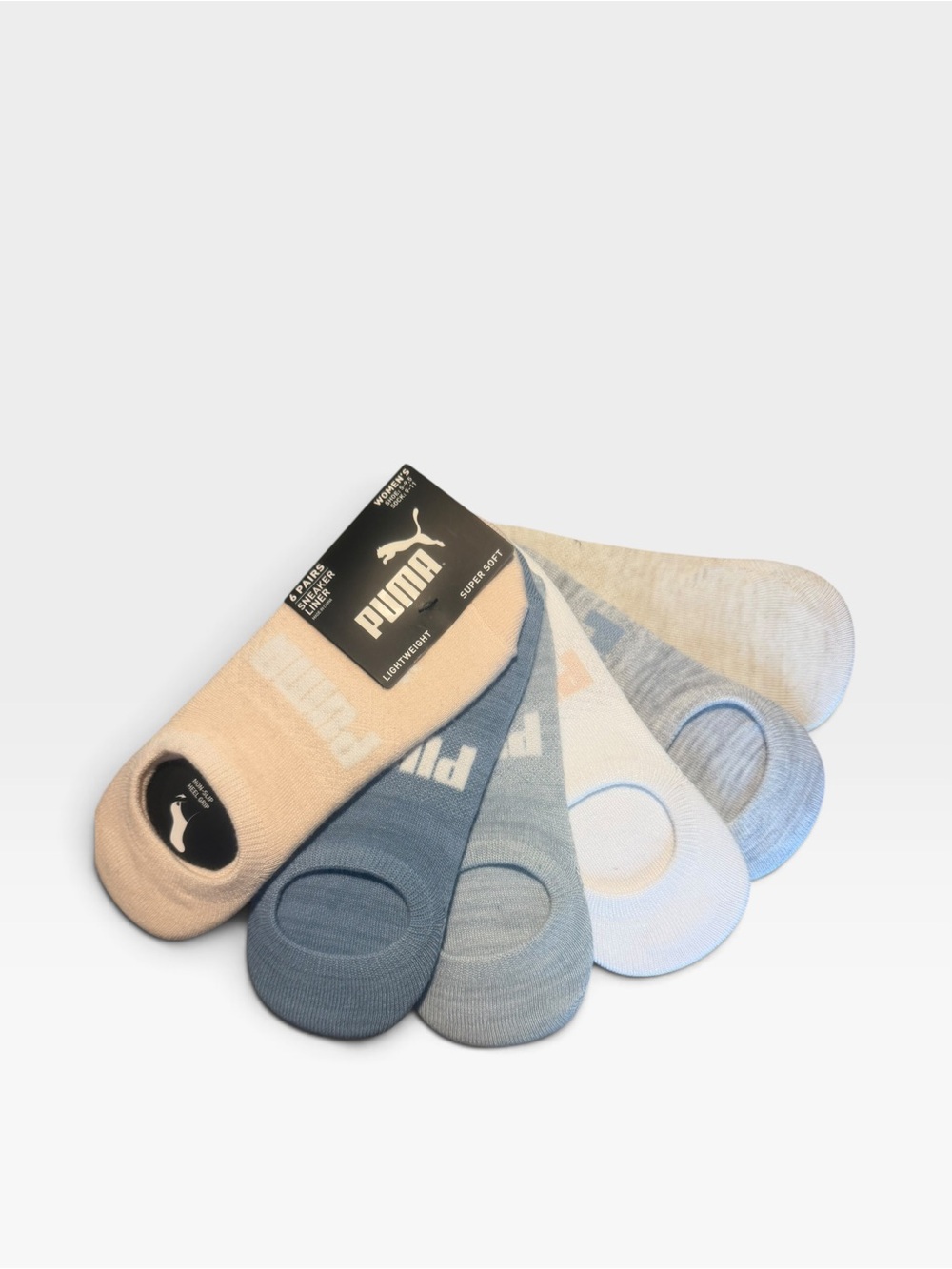PUMA women’s 5 pack Low-Cut No-Show Socks Pack - Light Blue / Beige / Gray